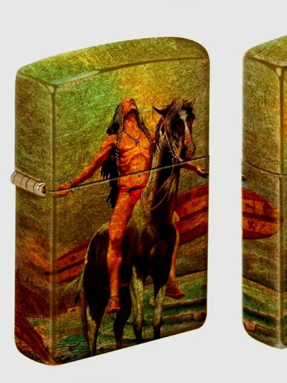 Rick Rietveld Horse & Indian Brave 540 Fusion Design, 2-Sided Zippo Lighter